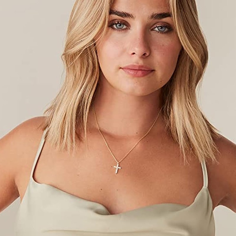 14K Gold Plated Cross Necklace for Women