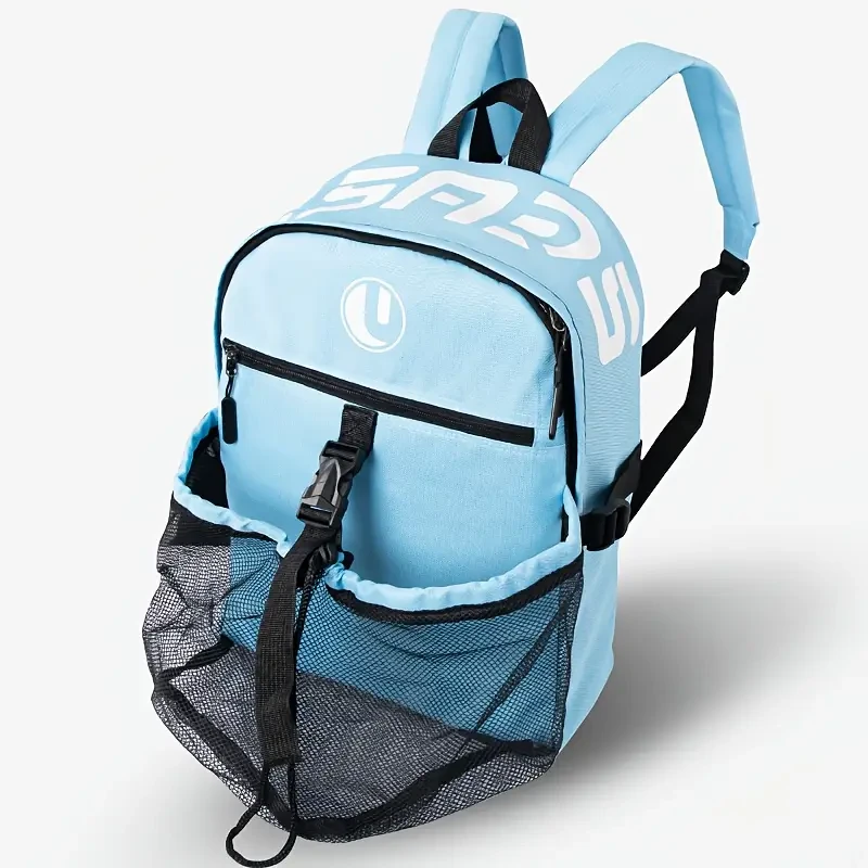 Youth Sports Backpack with Ball Holder, Oxford, Lightweight, Machine Washable, Splicing Design, Fade Resistant, with Laptop Compartment,