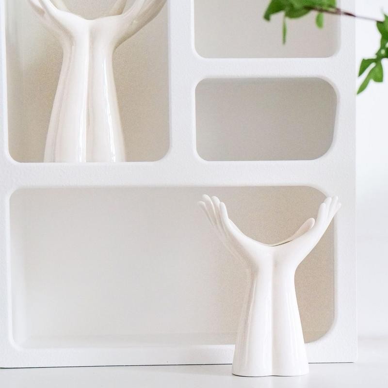 Nordic Style Ceramic Hand Vase - Modern Creative Flower Arrangement Vase for Home, Office, Desktop, and Living Room Decor