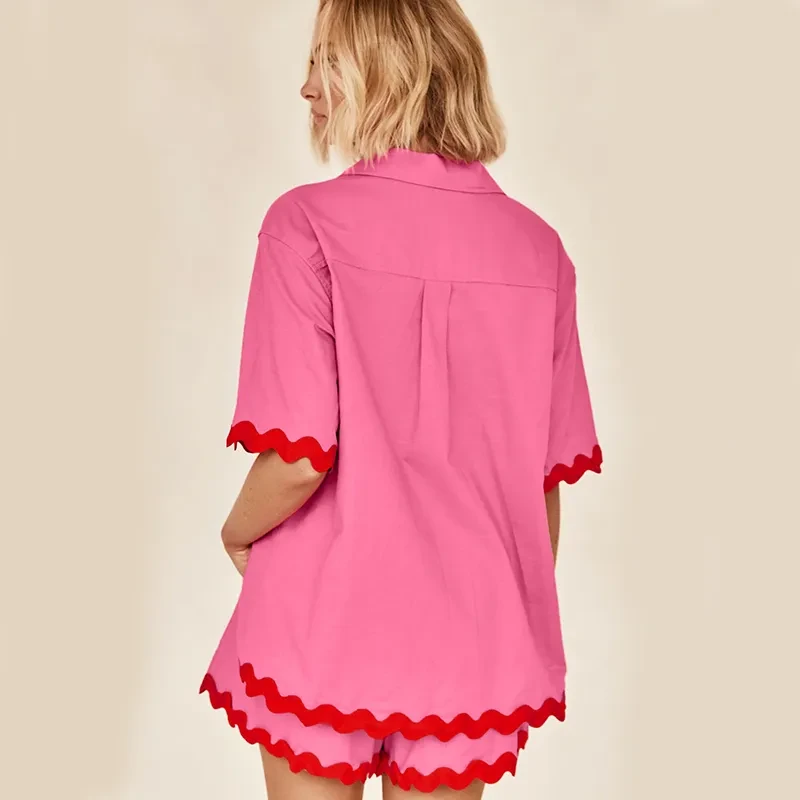 2Pcs Summer Shirt Suit With Short-sleeved V-neck Shirt For Women