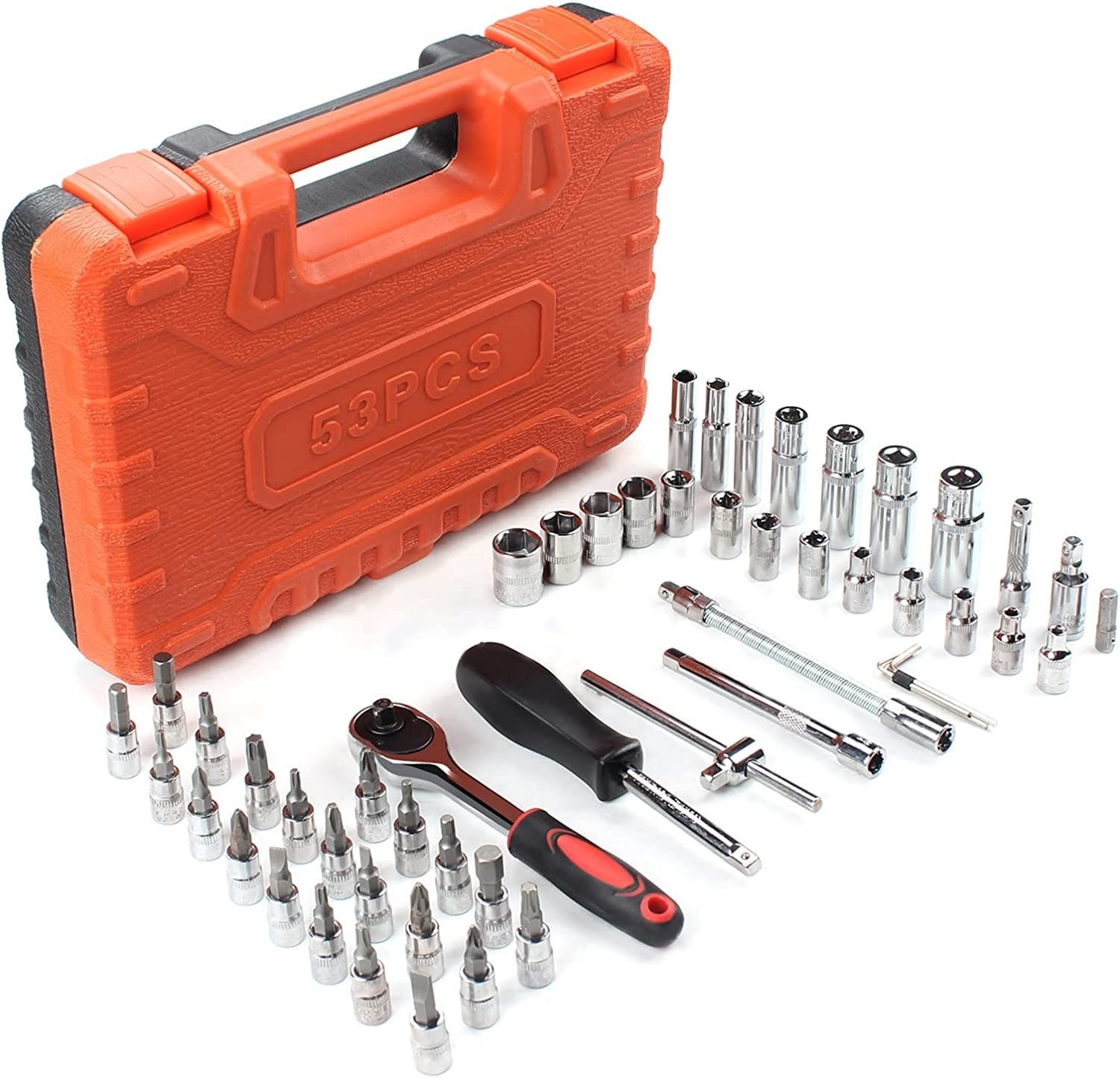 53 Pcs 1/4 inch Ratchet Socket Wrench Set Drive Bit Socket Extension Bar