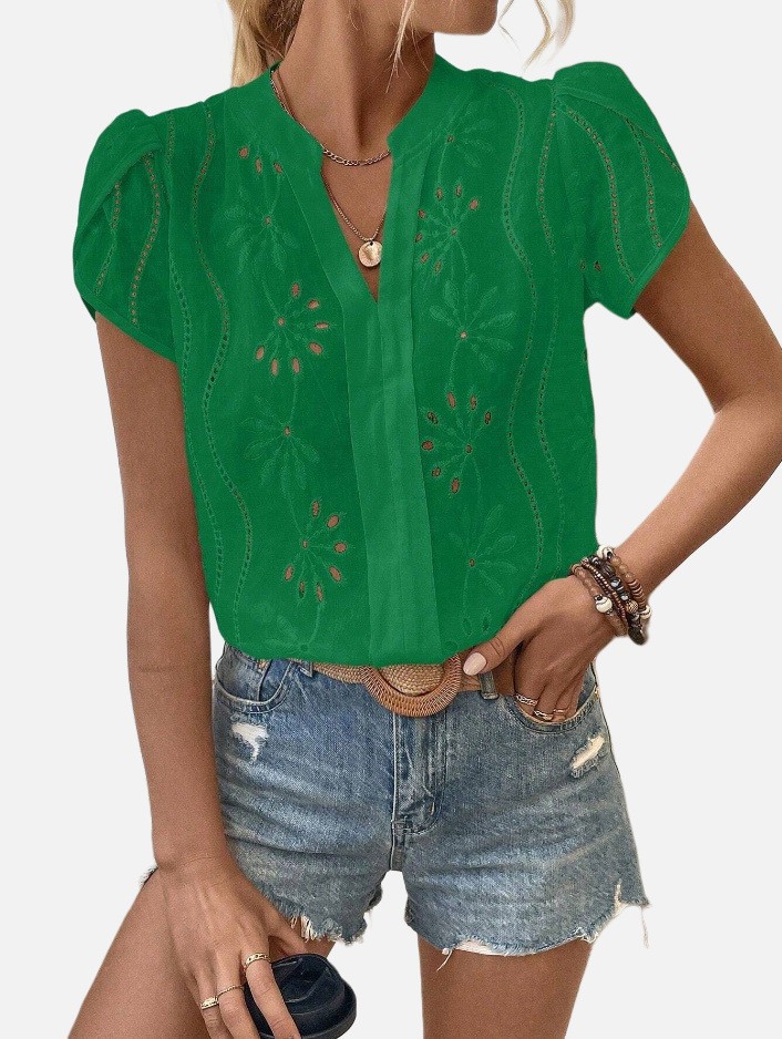 Women's Solid Color Hollow Embroidered Top