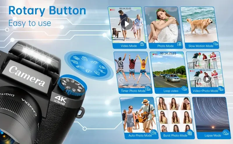 4K Vlogging Camera, 64MP Digital Camera For Photography With 10.16 Cm Touch Screen, Dual Cameras Front And Rear, 16x Digital Zoom & WiFi Function, 32GB SD Card And Camera Bag