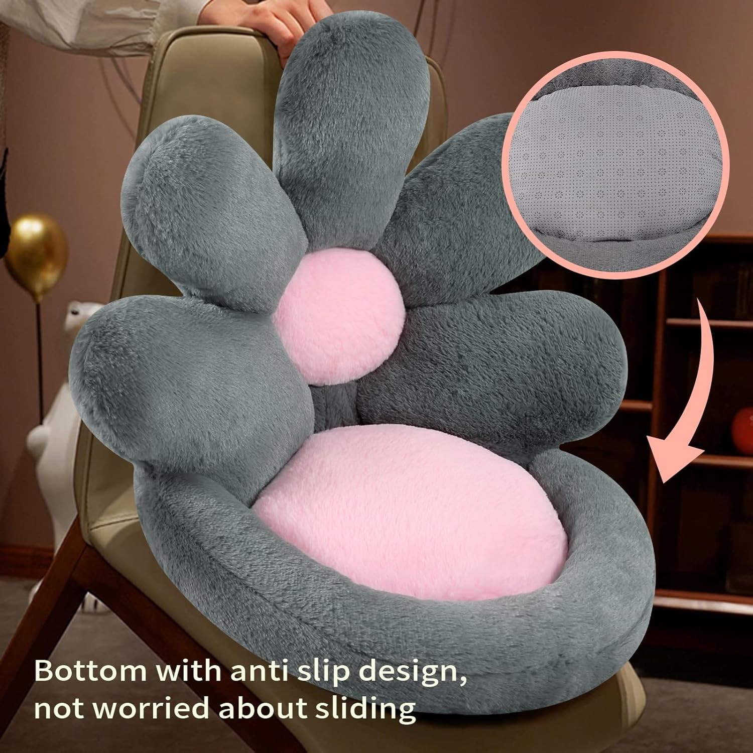 Round Nesting Cat Scratching Board Pet Nest Mat Flower Shape Seat Cushion Comfy Kawaii Gaming Chair Cushions 19 Inch Lazy Sofa Office Floor Pillow Cute Stuff For Gamer Bedroom Decor Grey