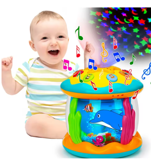 Light, music, projection, ocean hand clapping drum, soothing wooden horse drum, toy, puzzle clapping drum for infants and childr