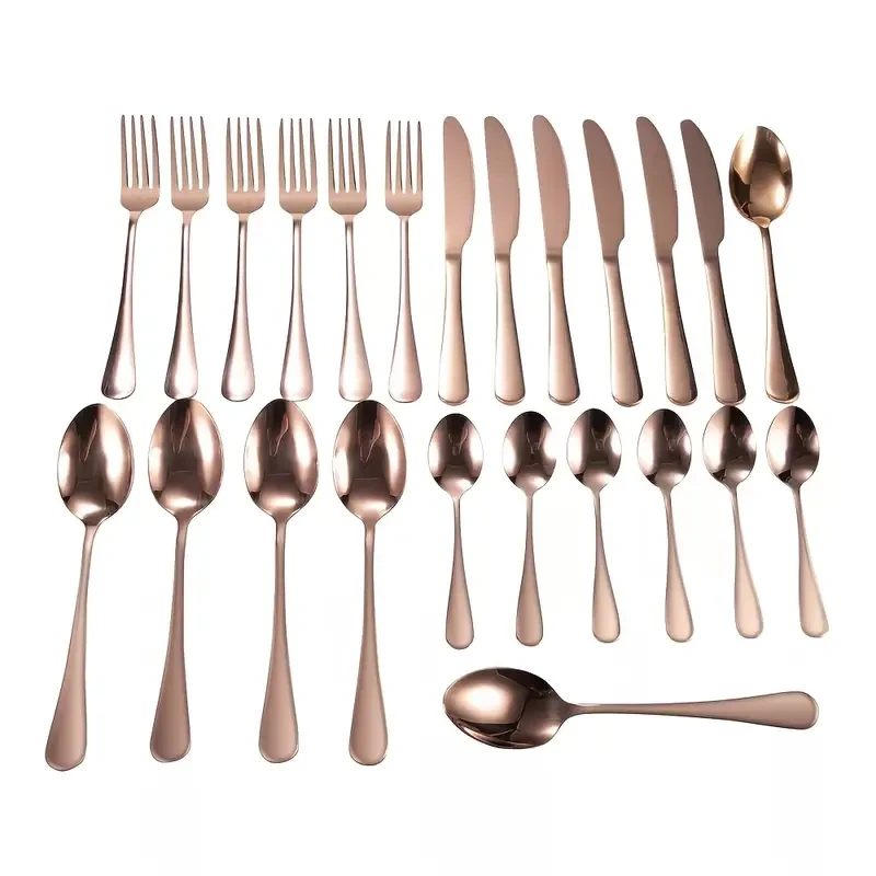 Elegant 24pcs Rose Golden Stainless Steel Cutlery Set