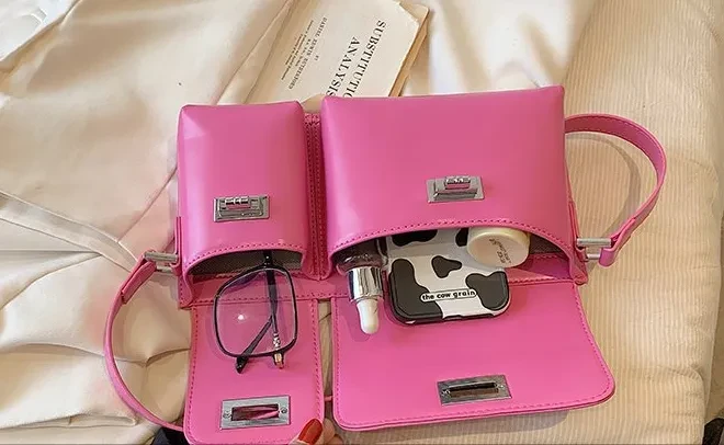 Women's Fashion Double Pocket Underarm Retro Shoulder Messenger Bag