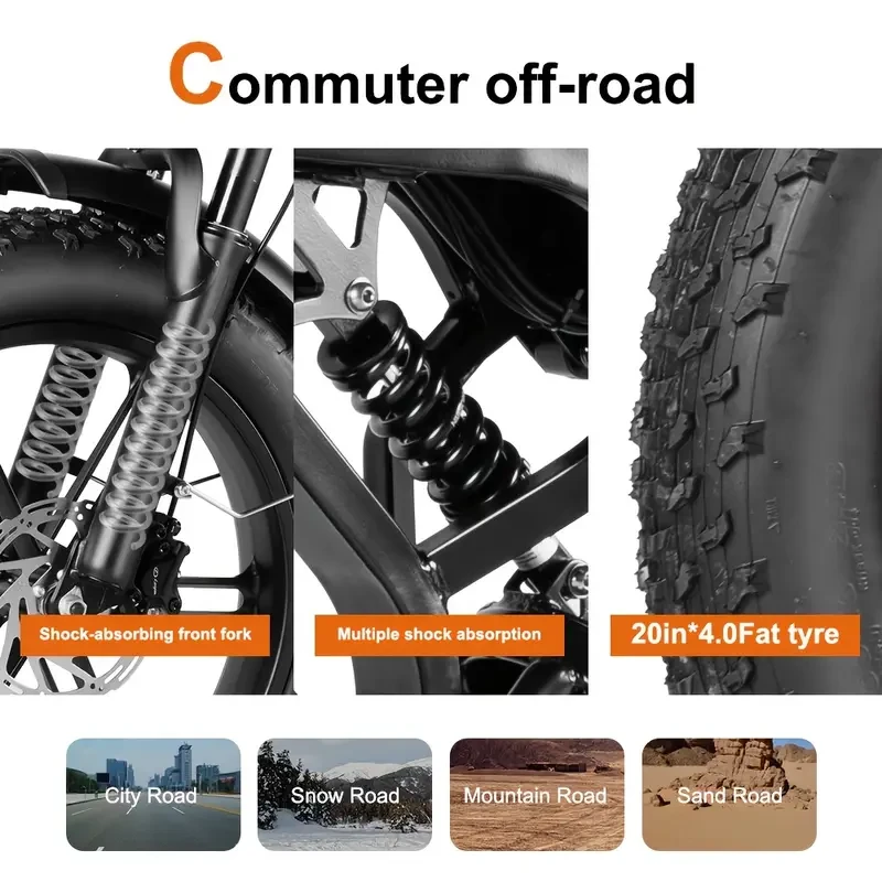 ZYLOYTY V20 Pro Electric Bike - 50.8cm Tire, 500W Rear Motor, Cruiser Style with Removable Rear Seat & Front Shelf, Hydraulic Brakes, Dual Shock Absorption, 15.6AH Battery for 45-50KM Range