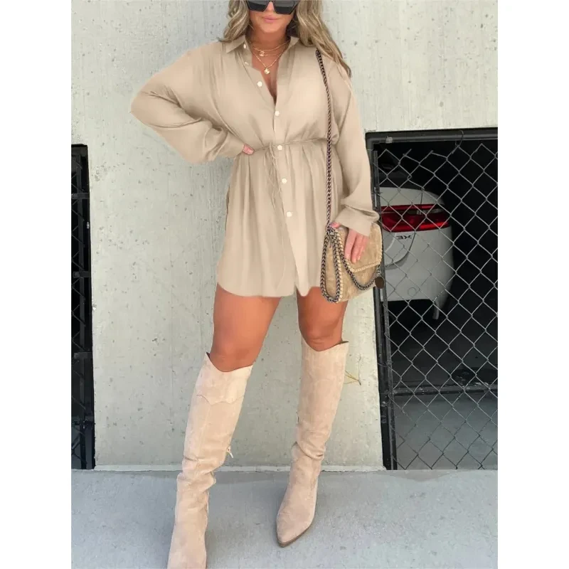 Women's Button-Up Long Sleeve Jumpsuit Dress
