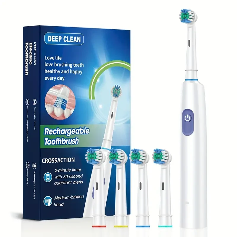 Model Adult Electric Toothbrush Set with 4 Replacement Heads and 1 Main Unit