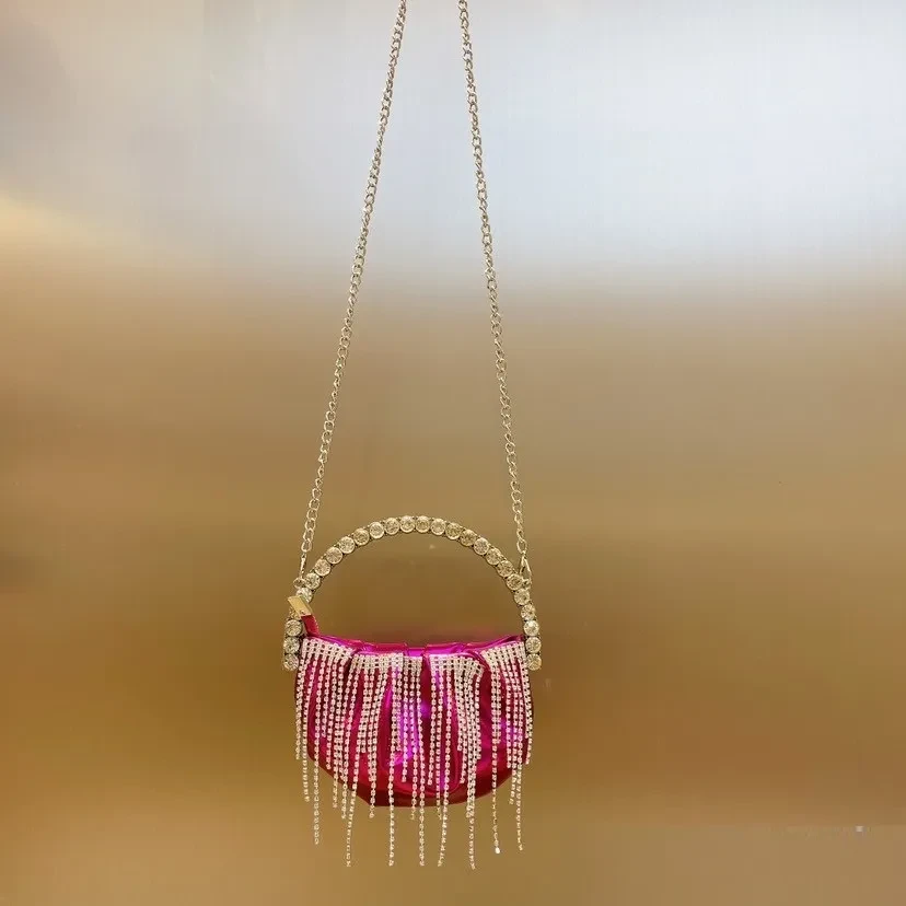 Rhinestone Tassel Pleated Mini Shoulder Messenger Bag