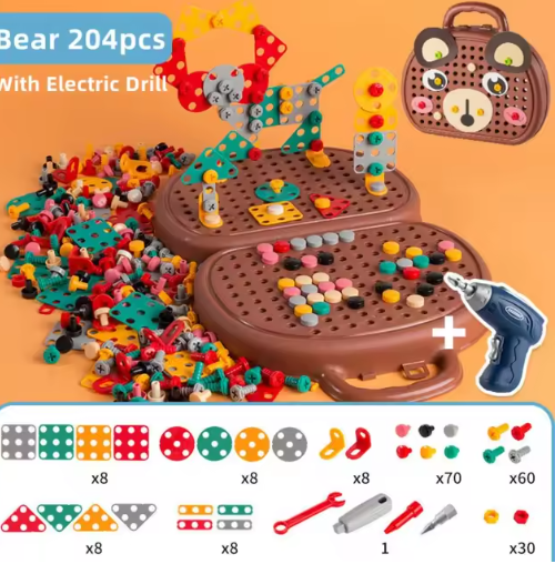 Children Electric Drill Toolbox Educational Puzzle Tool Toy for Boys 4-6 Years Old Montessori Screw Puzzle Pretend Play Gift