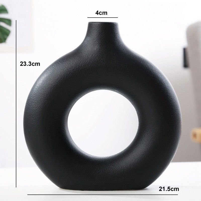 Nordic Circular Hollow Ceramic Donut Vase - Elegant Flower Pot for Home, Living Room, Office, and Desktop Decor