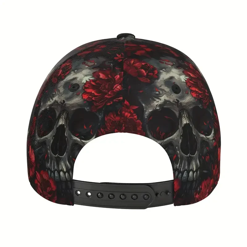 Skeleton on Red Flowers Print Baseball Cap
