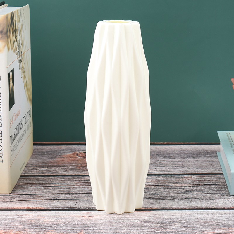 1PC White Imitation Ceramic Flower Vase - Elegant Home Decoration Plastic Flower Pot for Living Room Flower Arrangements