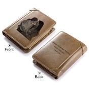 Custom Photo Engraved Brown Bifold Wallet with Zip Compartment for Coins