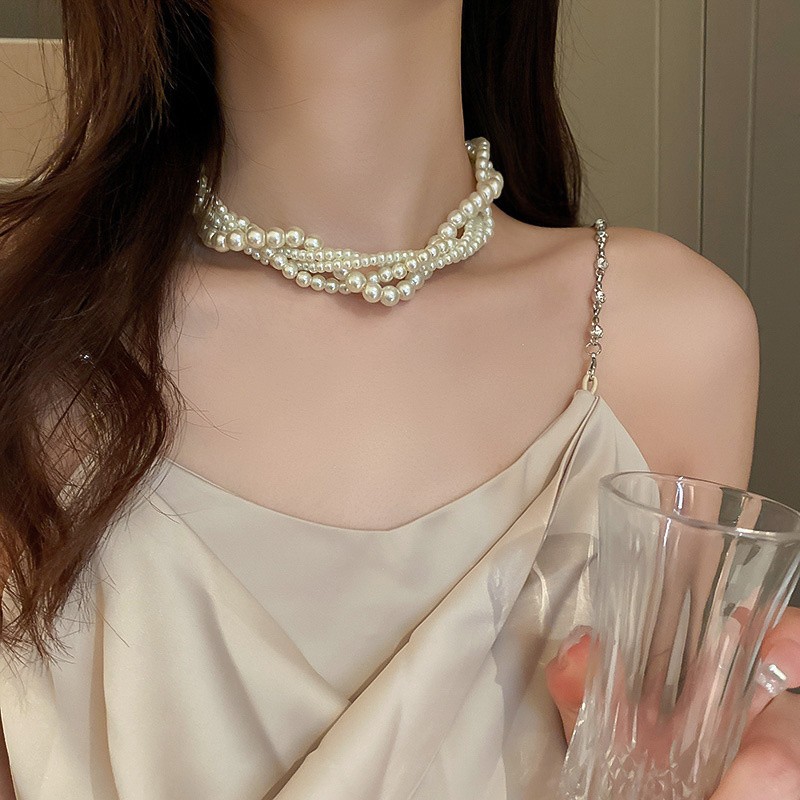 FYUAN Korean Style Twining Pearl Choker Necklace