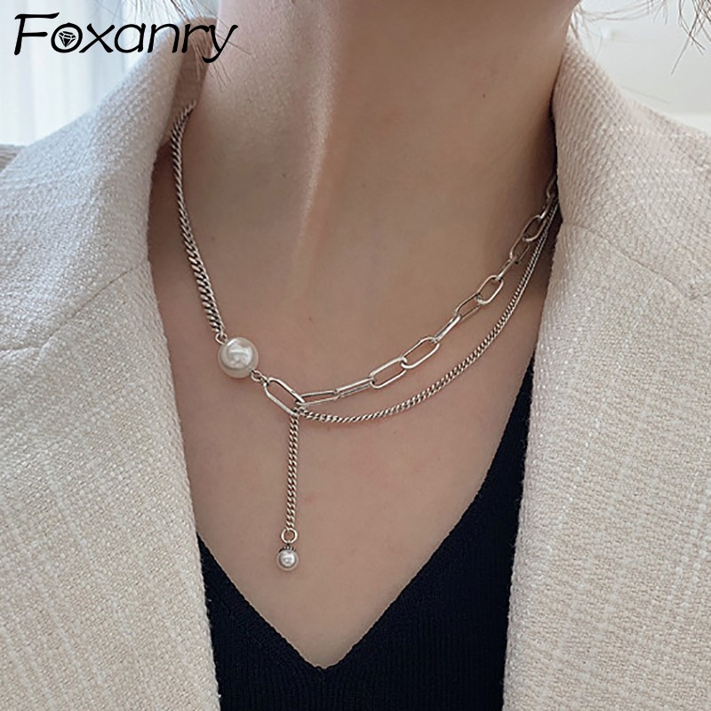 FOXANRY Double-Layered Pearl Necklace