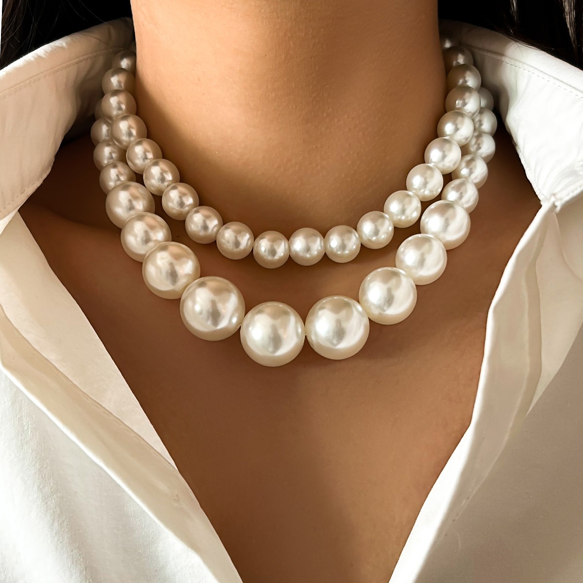 IngeSight.Z Elegant 2pcs Imitation Pearl Beaded Choker Necklace Set
