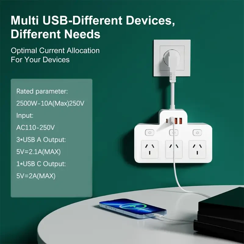 Switch power socket, with 3 sockets