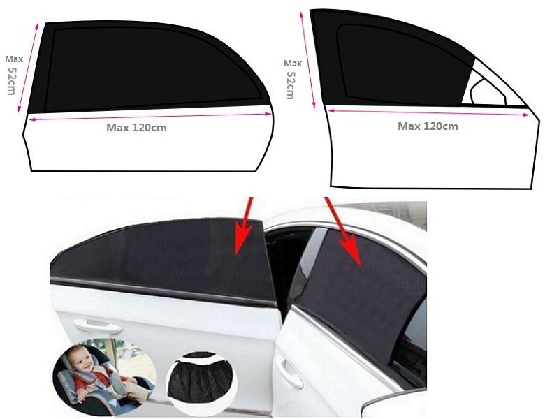 SUV Pickup-Truck Front & Rear Side Window Sun Shade Cover Visor Mesh Shield