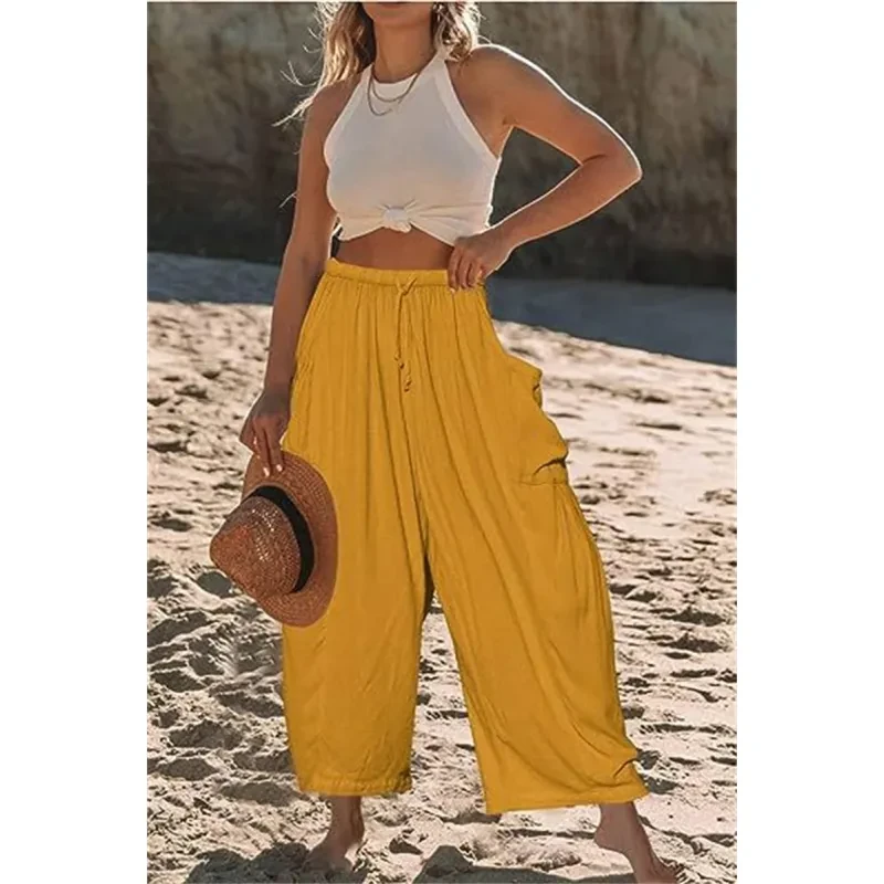 Summer Wide Leg Pleated Pants Women's  Clothing