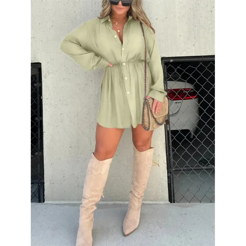 Women's Button-Up Long Sleeve Jumpsuit Dress