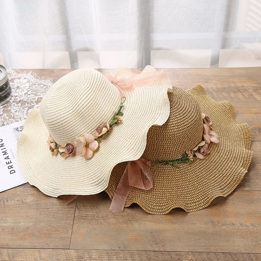 Ladies Hat Big Wave Flower Sun Hat Beach Outdoor Sun Hat Sunscreen Straw Hat