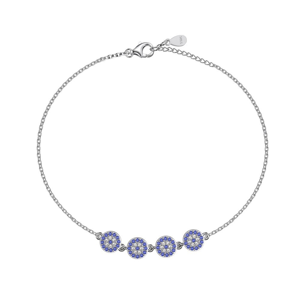 Evil Eye Charm Bracelet - Sterling Silver with Blue CZ Stones