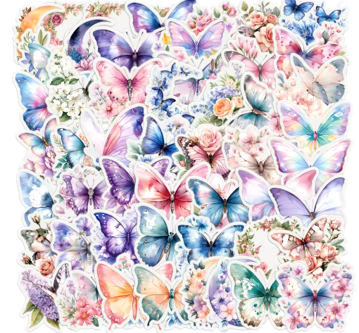 50PCS Butterfly Waterproof Stickers DIY Water Cup Stickers Mobile Phone Case Decoration Cute Stickers