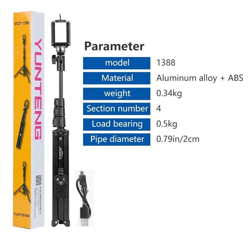 Yunteng VCT-1388 Professional Aluminum Alloy Video Tripod for Phone Camera Canon