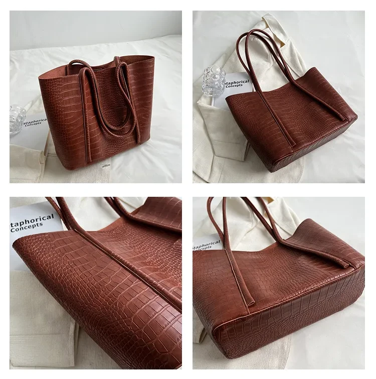 Advanced Texture Shoulder Soft Leather Western Style Commuter Tote Large Capacity Combination Bags