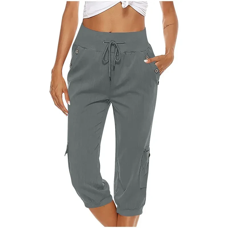 Women's Cotton Linen Cargo Cropped Pants