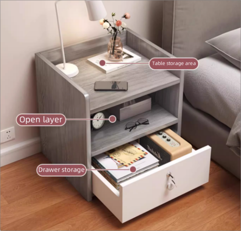 Modern Small Bedside Table Drawer with Lock - Nordic Minimalist Bedside Cabinet Storage Nightstands for Bedroom Furniture