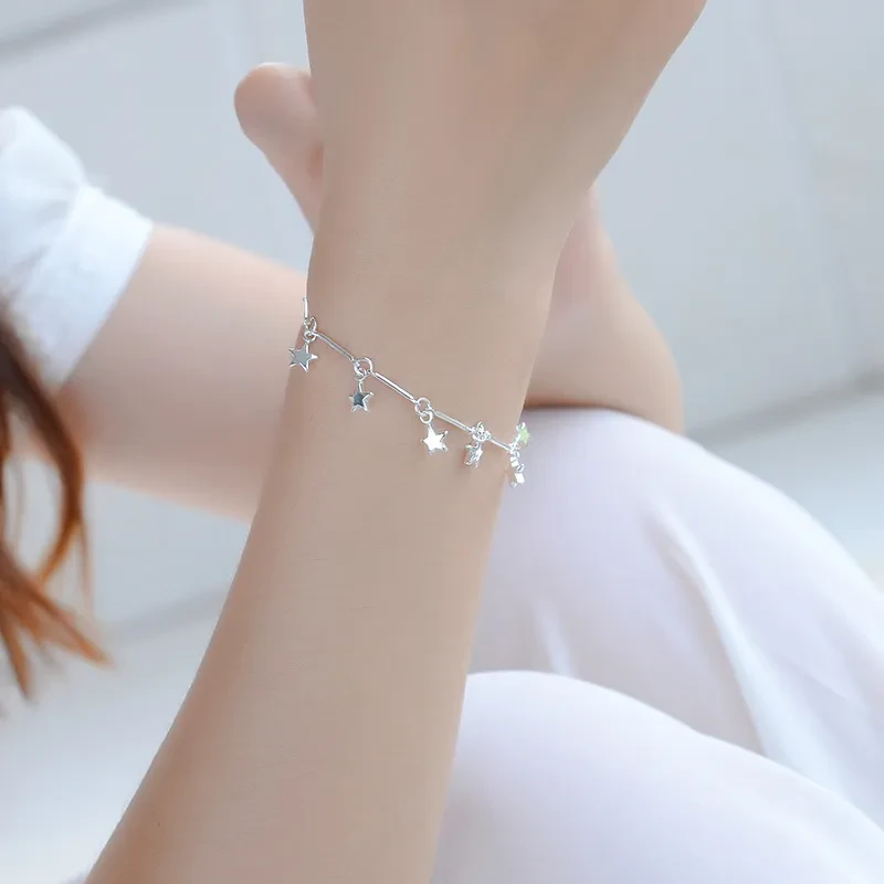 Silver Charm Star Anklet Bracelet