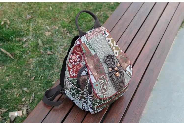 Ethnic style hand-woven backpack