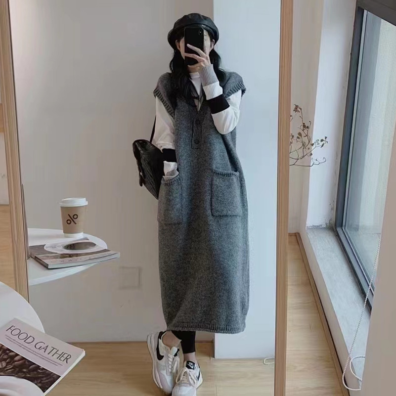 Autumn And Winter Loose Cold Wind Sweater And Sleeveless Dress