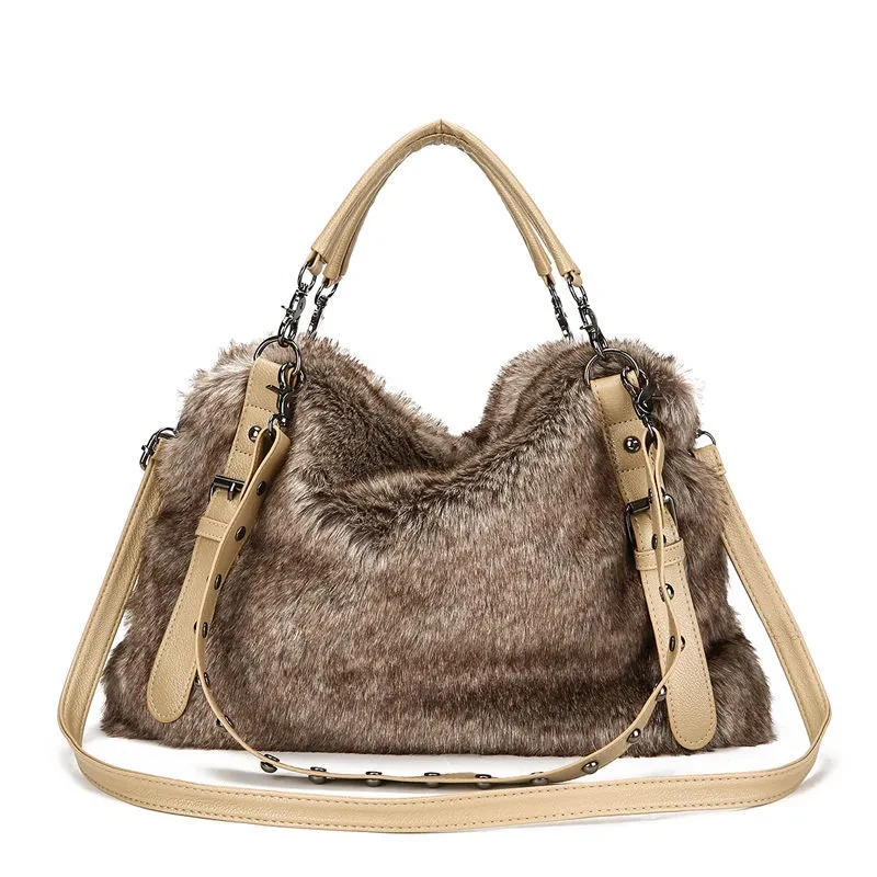 Women's Fashion Fur Large Capacity Biker Bag