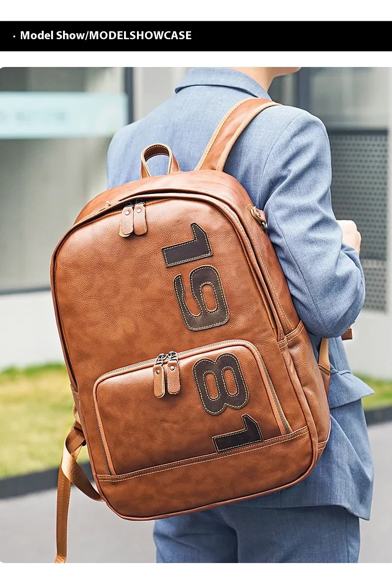 Leather Backpack Large Capacity First Layer Cowhide Leisure Travel Backpack High Sense