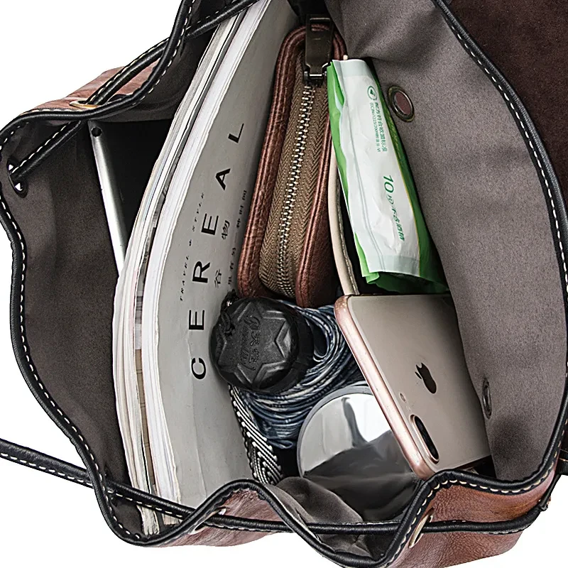 Vintage College Cowhide Large Capacity Backpack