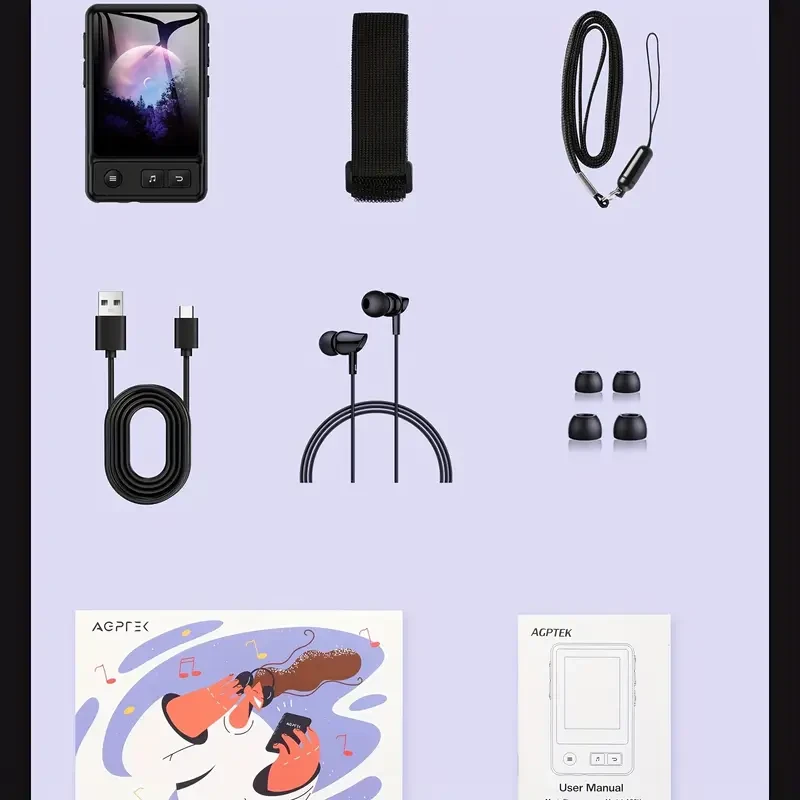 MP3 Player with Wireless 5.3, A76.2X 6.1cm Full Touch Screen 32GB Music Player with Clip and Arm Band, for Sports Running Walking, Supports Up to 128GB