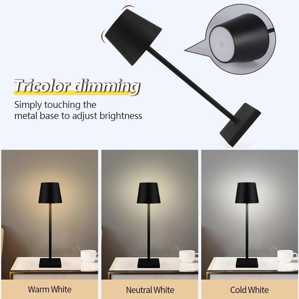 LED Desk Lamp - USB Rechargeable Table Lamp, Wireless Touch Lamp, Waterproof LED Light for Bar, Restaurant, Hotel, Bedroom Ambiance