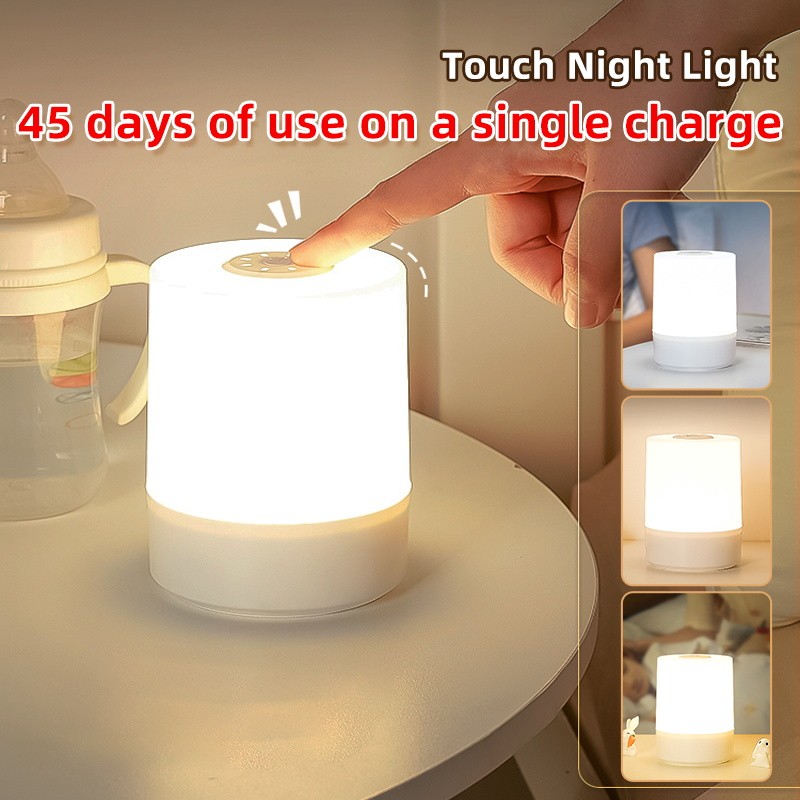 USB LED Night Lamp - Rechargeable Table Lamp with Switch, Three Colors Lights, Touch Night Light for Kitchen, Hallway, Closet, Bedroom, Home
