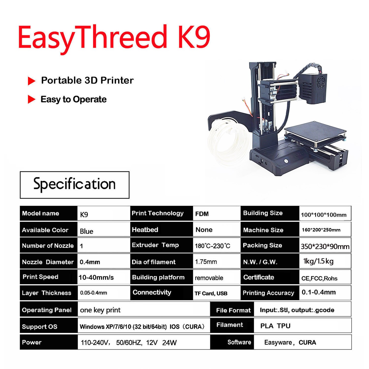 EasyThreed K9 Mini 3D Printer  Entry-Level, Easy-to-Use 3D Printing Solution