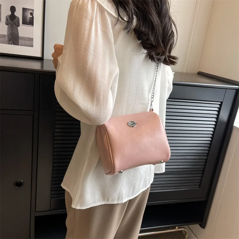 Pillow Oil Wax Leather Chain Crossbody Shoulder Bag