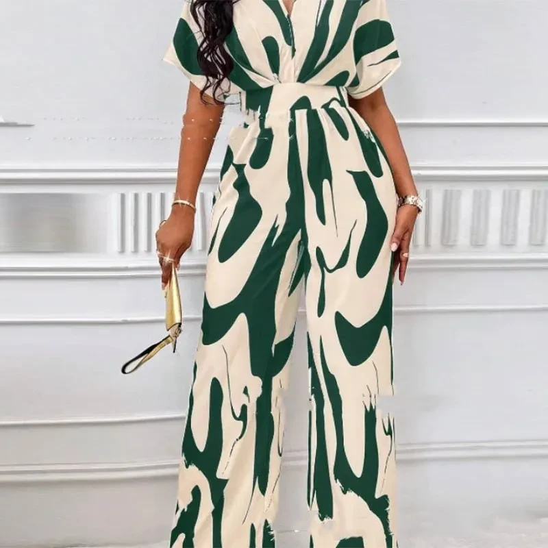 Long Printed V-neck Jumpsuit