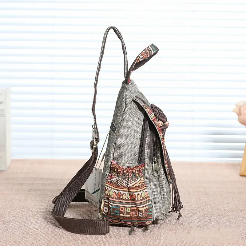 A touch of splendid ethnic style Chinese style hand-woven leisure travel retro wild art canvas fabric backpack