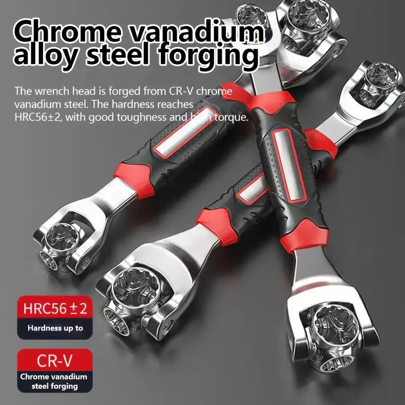 1-Pack 8-in-1 Multifunctional Torx Wrench, Chrome Vanadium Steel, Non-Slip Grip, Multi-Head Rotary Repair Tool for Car Tire Removal, HRC56+2 Hardness, with Anti-Slip Handle