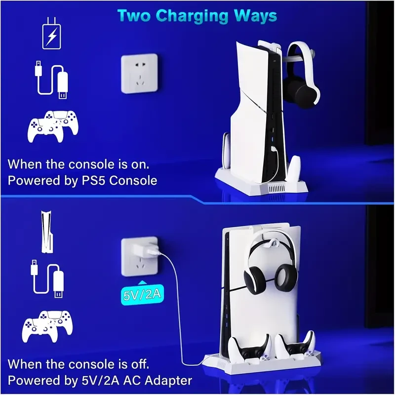 Cooling Station for PS5 Stand and Dual Controller Charging Station