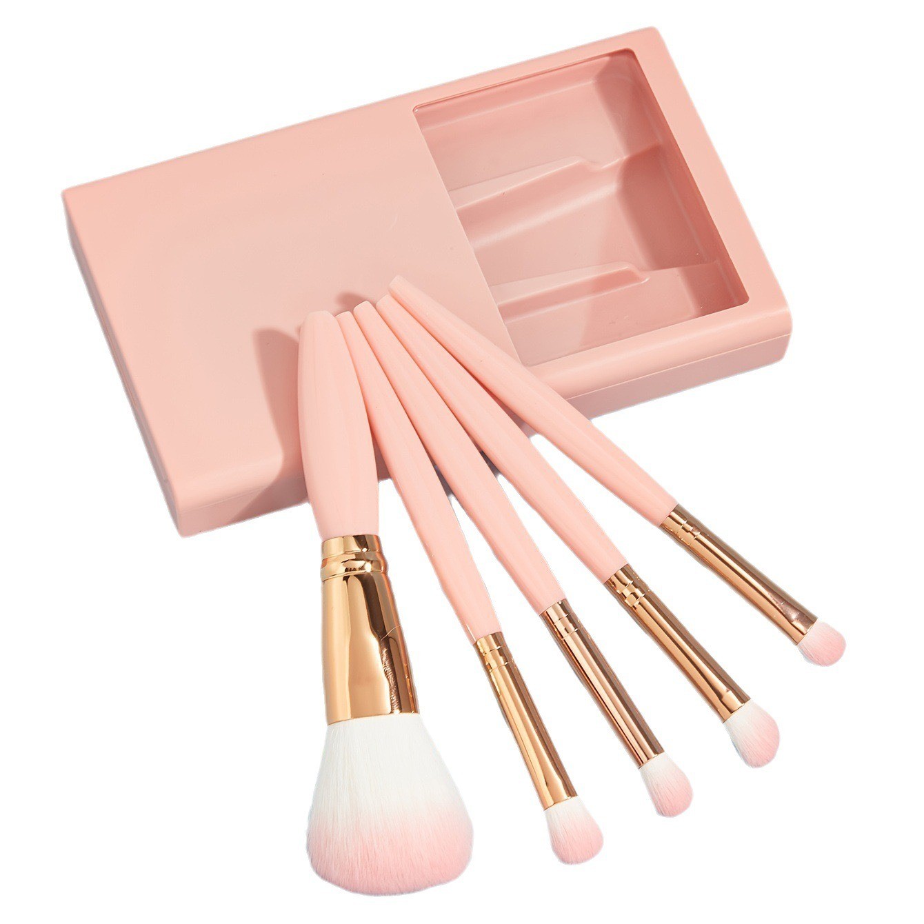 5-Piece Travel Makeup Brush Set with Mirror